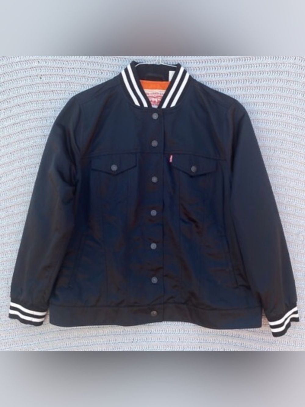 NWT Levi's Black Varsity-Style Jacket w/ Striped Collar rare retro bomber jacket
